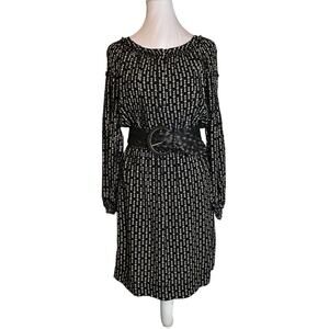 Max Studio Dress Womens Size XS Black Tan Stretch Waist Wide Belt Business Y2K